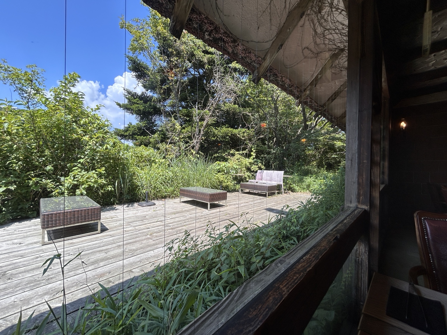つくば市ひたち野の窓越しの緑とテラス